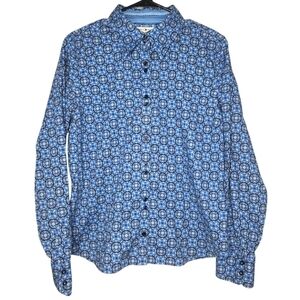 Tommy Hilfiger Stretch Womens Blue Preppy Geo Print Button Up Shirt Size XL